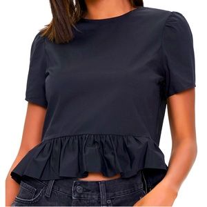 *NEW* Black Poplin Flounce-Hem Top